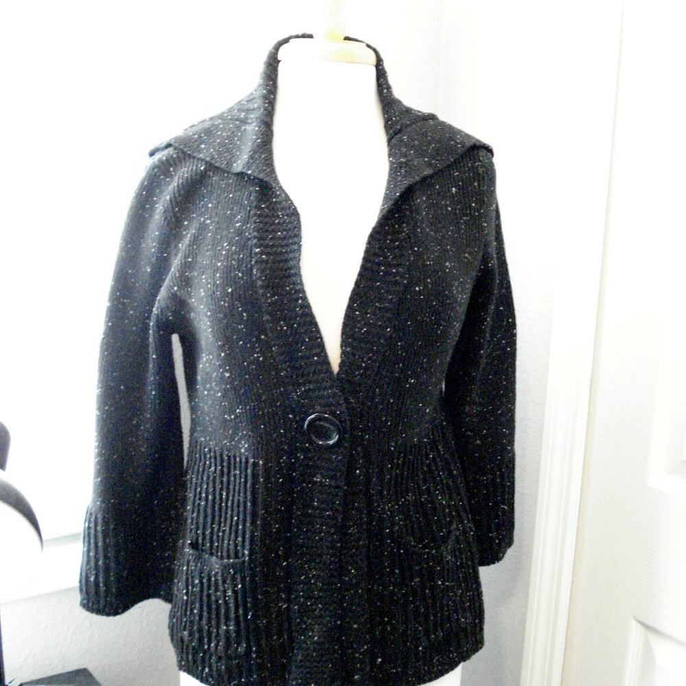 Cotton Bulky Textured Front Snap Cardigan Sweater